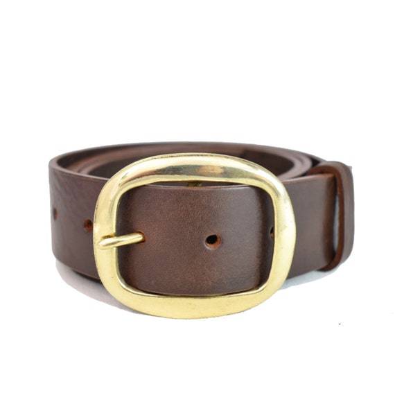 Oval Round Brass Belt Buckle Leather 