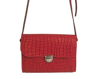 Croc Bag in Red Leather - Handmade in UK - Small Bag - Women Bag - Gift for her - Crocodile Bag - Red Croc - Croc Print