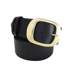 Oval Leather Belt 2" Wide Black with Oval Buckle - 2 Inch Belt - Round Circle Belt - JALALDesigns- Real Leather - Black Leather Belt