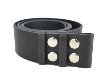 Black 2 Inch Strap No Buckle - Leather Belt Strap 2 Inch - 50mm - Handmade UK - Snap on Strap - Without Buckle - Western Buckle - No Buckle