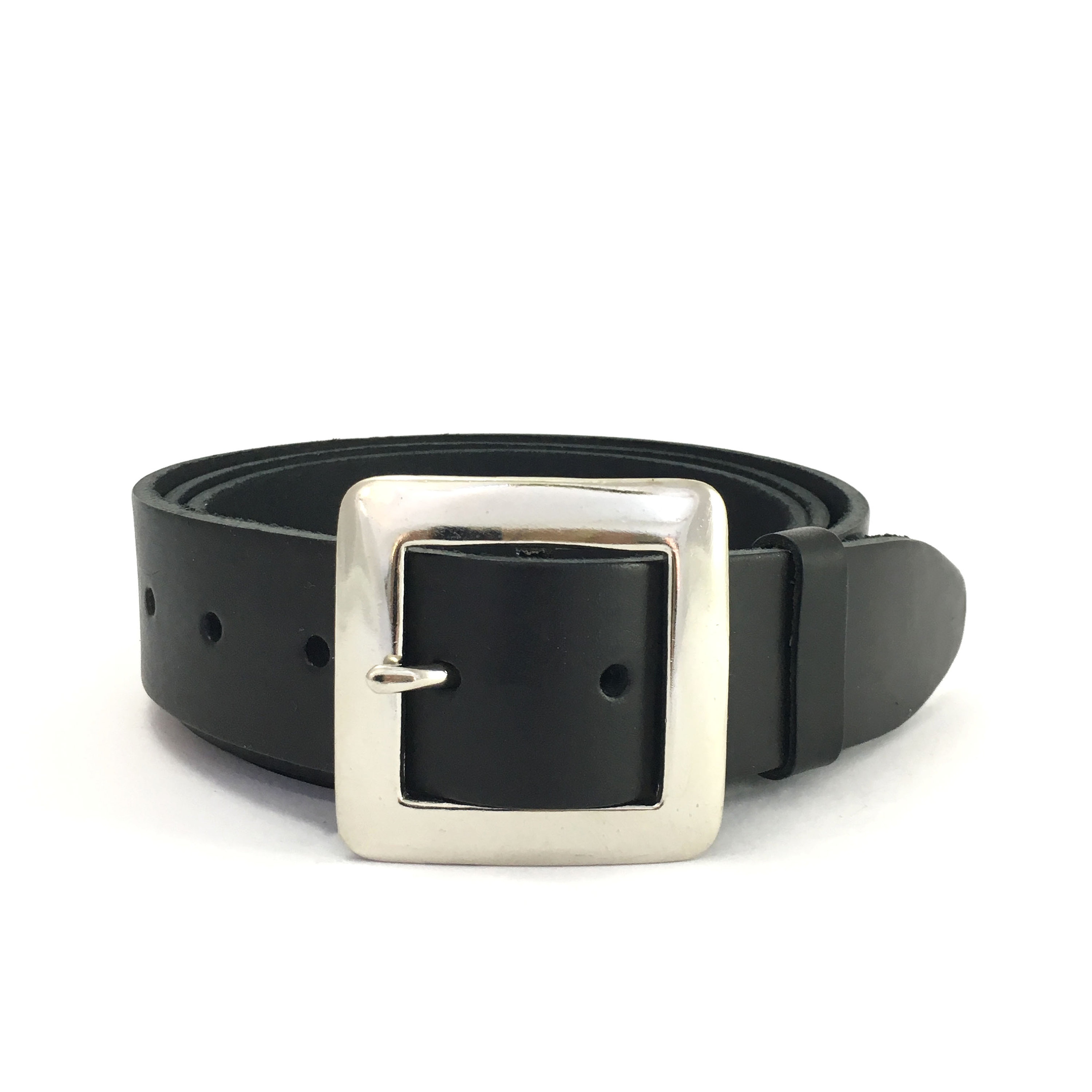 Leather Belt Silver Square 2 Inch Buckle