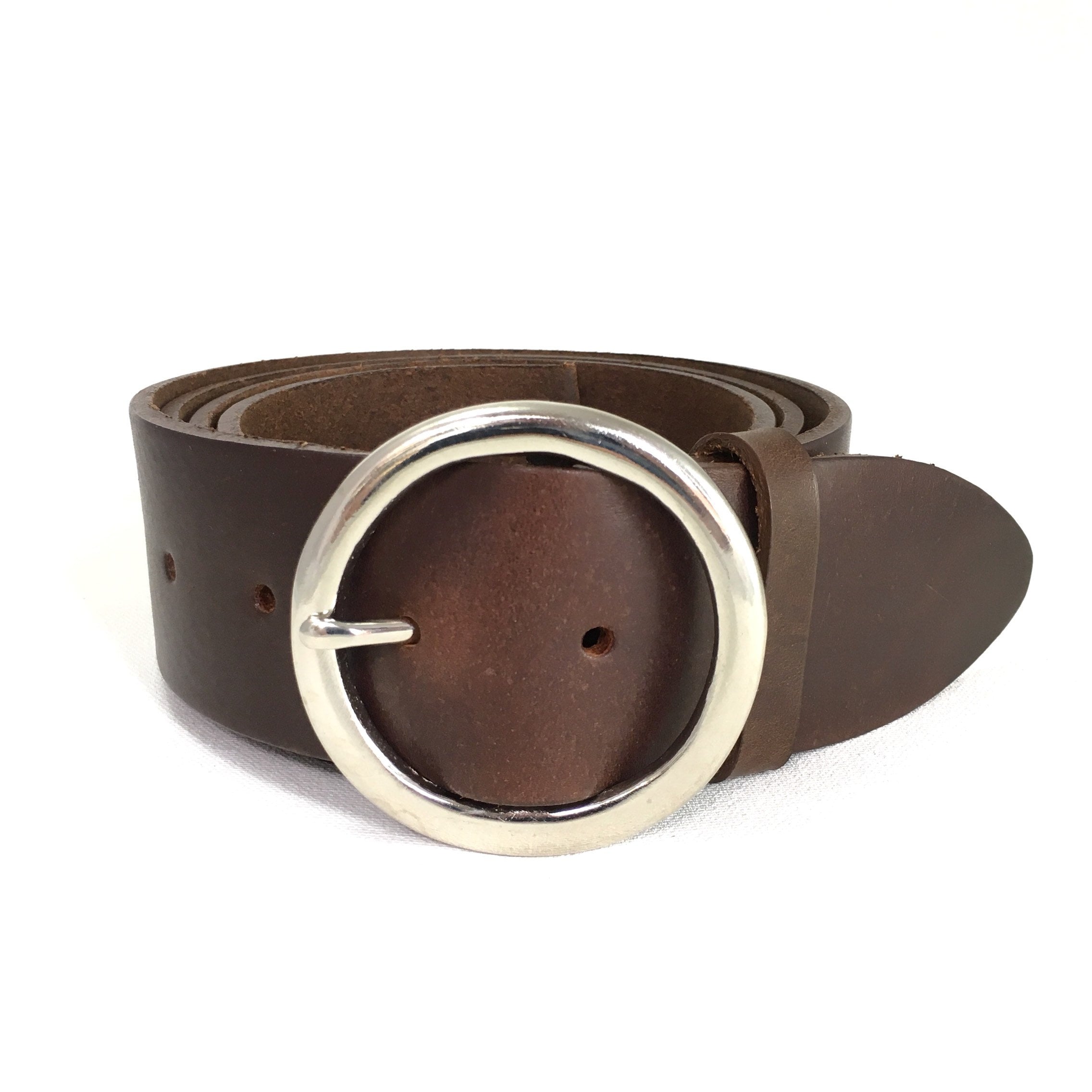 Wide Leather Belt Round Buckle in Black - 2 Inch Belt