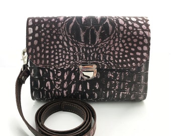 Funky Bag - Small Handbag Crocodile Bag - Handmade in UK - Small Bag - Small Leather Bag - Croc Leather - Leather Clutch - small crossbody