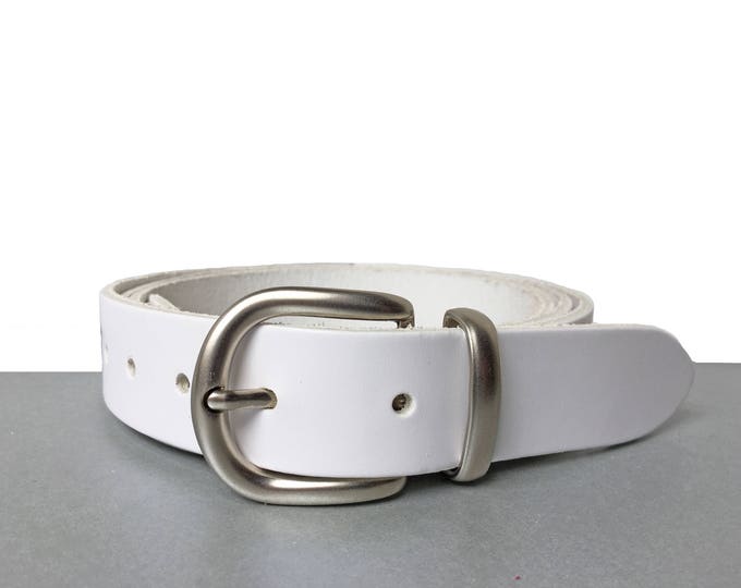 White Leather Belt with Silver Buckle - 1 1/4 Inch Belt