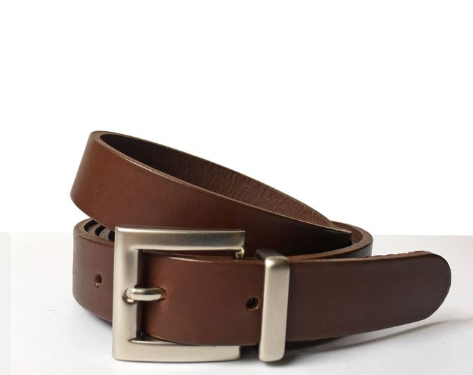 Brown Thin Leather Belt - 1"