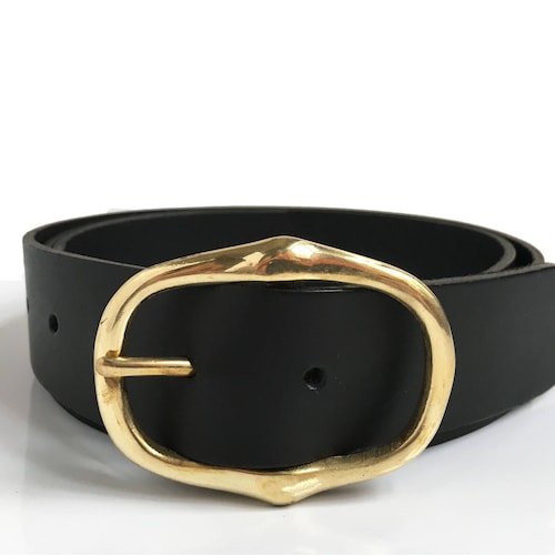 Black Leather Belt Gold Buckle 1 1/2 Inch 38mm Belt Etsy UK