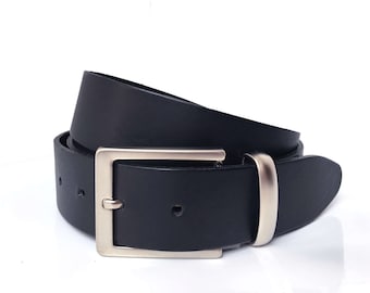 Leather Belt - 1" 1/2 - Handmade In Uk - Mens Belt - Jeans Belt - Black Belt