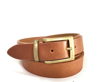 Tan Leather Suit Belt: Handmade Vegetable Tanned Leather (1 1/8")