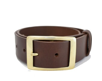 Rectangle Buckle Leather Belt  - 1 1/2 Inch Belt - Handmade - Ladies Gift - 70s - 60s belt  - Man Belt - Real Leather - Gold Buckle