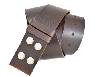 2 Inch Strap No Buckle - Leather Belt Strap 2 Inch - 50mm - Handmade in UK - Snap on Strap - Vintage Brown Belt - Leather Strap - No Buckle