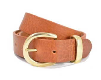 Tan Leather Belt Brass Gold Buckle - 1 1/4 Inch - Brass Buckle - Dress Belt - Handmade - Mens Belt - Women's Belt  Waist Belt light brown