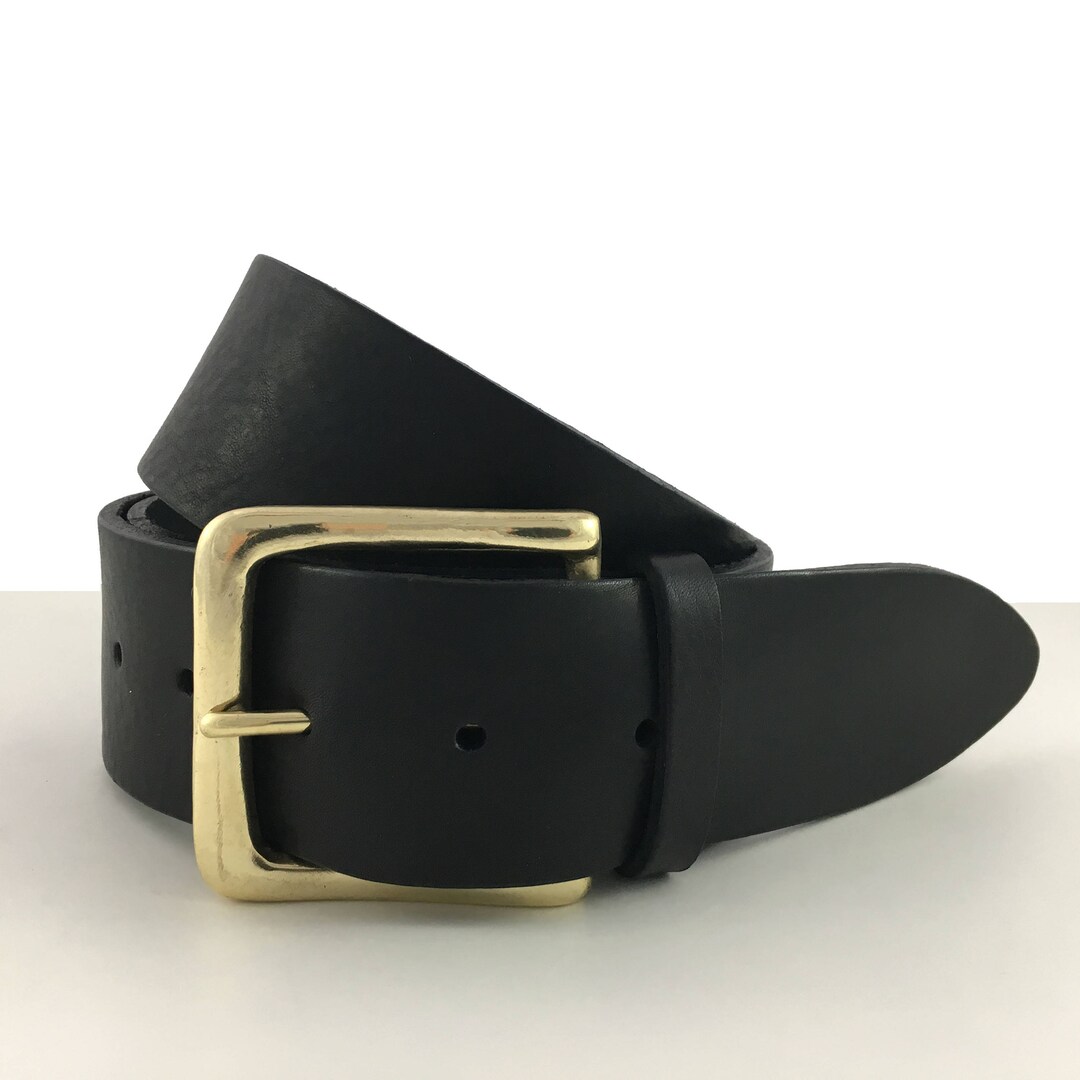 2 Wide Black Belt 2 Inch Belt Wide Belt Gold Buckle Handmade Wide Man