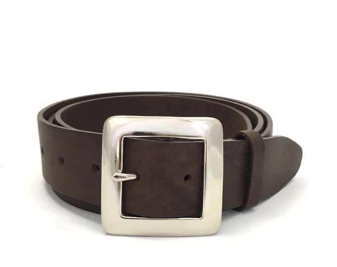 Black Leather Belt with solid Brass Buckle - 1" 1/2