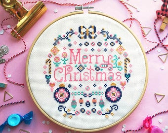 Julkorsstygnsmönster, Julbroderimönster, Modern korsstygn, punto de cruz, Julnålsbroderi - Söt jul