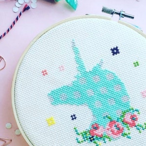 Modern cross stitch, Unicorn with Floral cross stitch pattern by Red bear design image 2