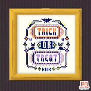 Trick Or Treat Funny cross stitch pattern Stitches Halloween sampler Halloween embroidery Halloween Decor Needlepoint pattern Black cat DIY image 2