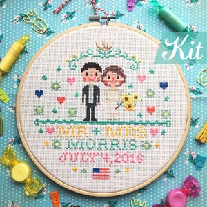 Cross stitch Family Portrait kit family portrait embroidery hoop , modern personalized cross stitch image 3