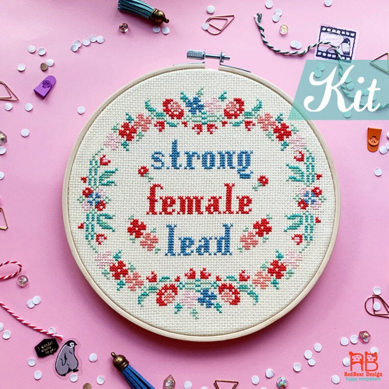 Feminist cross stitch kit Feminism embroidery kit Strong Etsy