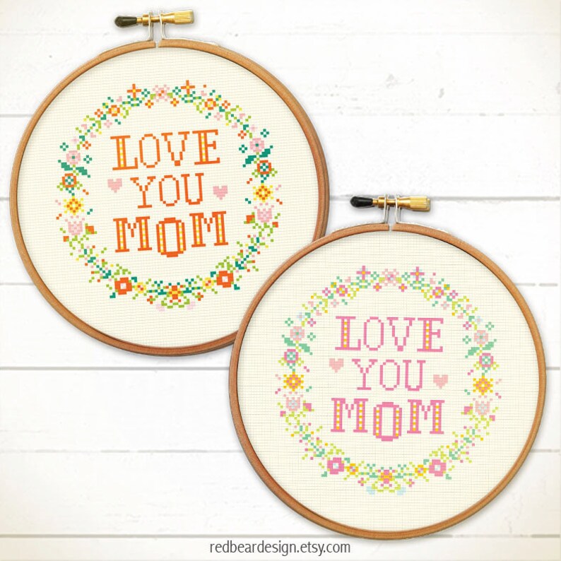 Mom Cross stitch pattern, modern cross stitch, mum cross stitch, counted cross stitch, mother gifts Love You MOM / Love You MUM image 2