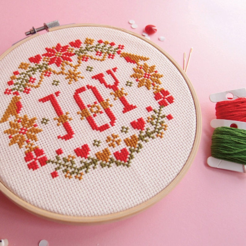 Christmas cross stitch pattern PDF Hand embroidery pattern Embroidery hoop art Joy cross stitch Needlepoint pattern easy cross stitch image 2