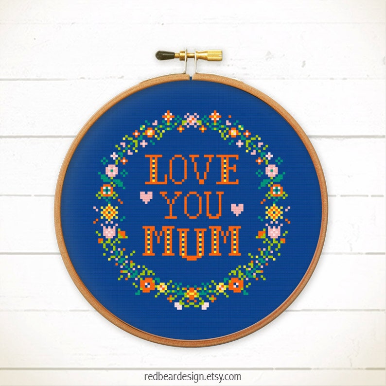 Mom Cross stitch pattern, modern cross stitch, mum cross stitch, counted cross stitch, mother gifts Love You MOM / Love You MUM image 5