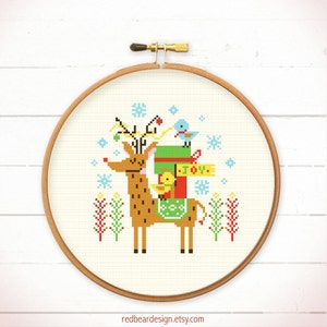 Christmas cross stitch pattern Merry Christmas Deer n Friends Modern cross stitch pattern PDF Instant download image 1