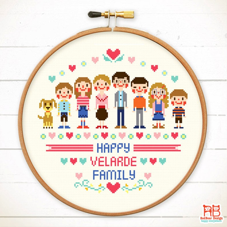 Cross stitch Family Portrait kit family portrait embroidery hoop , modern personalized cross stitch image 6