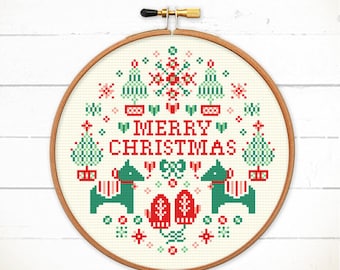 Christmas Cross stitch Modern Christmas embroidery designs Xmas Embroidery Hoop art Handmade Wall art Christmas with Gloves Mittens