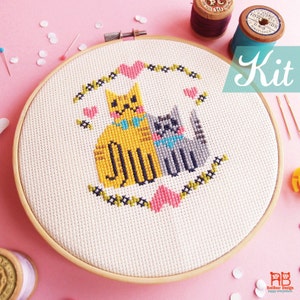 Cats cross Stitch Kit, cute beginner cross stitch kit, cats embroidery kit, cat lover cross stitch starter kit image 2