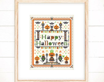 Happy Pumpkin Halloween Cross Stitch Pattern (PDF Pattern)