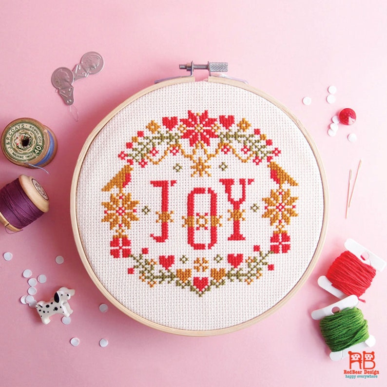 Christmas cross stitch pattern PDF Hand embroidery pattern Embroidery hoop art Joy cross stitch Needlepoint pattern easy cross stitch image 1