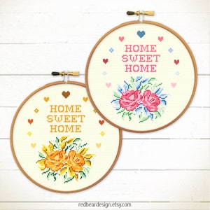 Home sweet home cross stitch pattern. Modern cross stitch chart. Funny cross stitch. Flowers cross stitch. Roses crossstitch. point de croix image 5