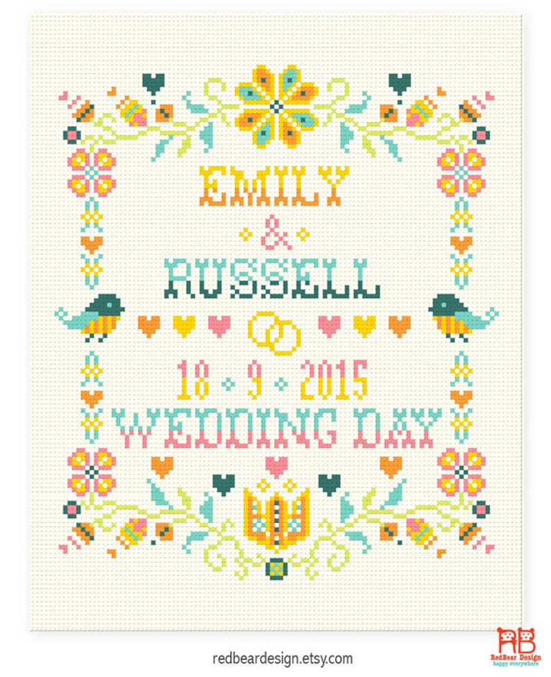 Wedding Cross Stitch Pattern Happy Floral Wedding Keepsake - Etsy
