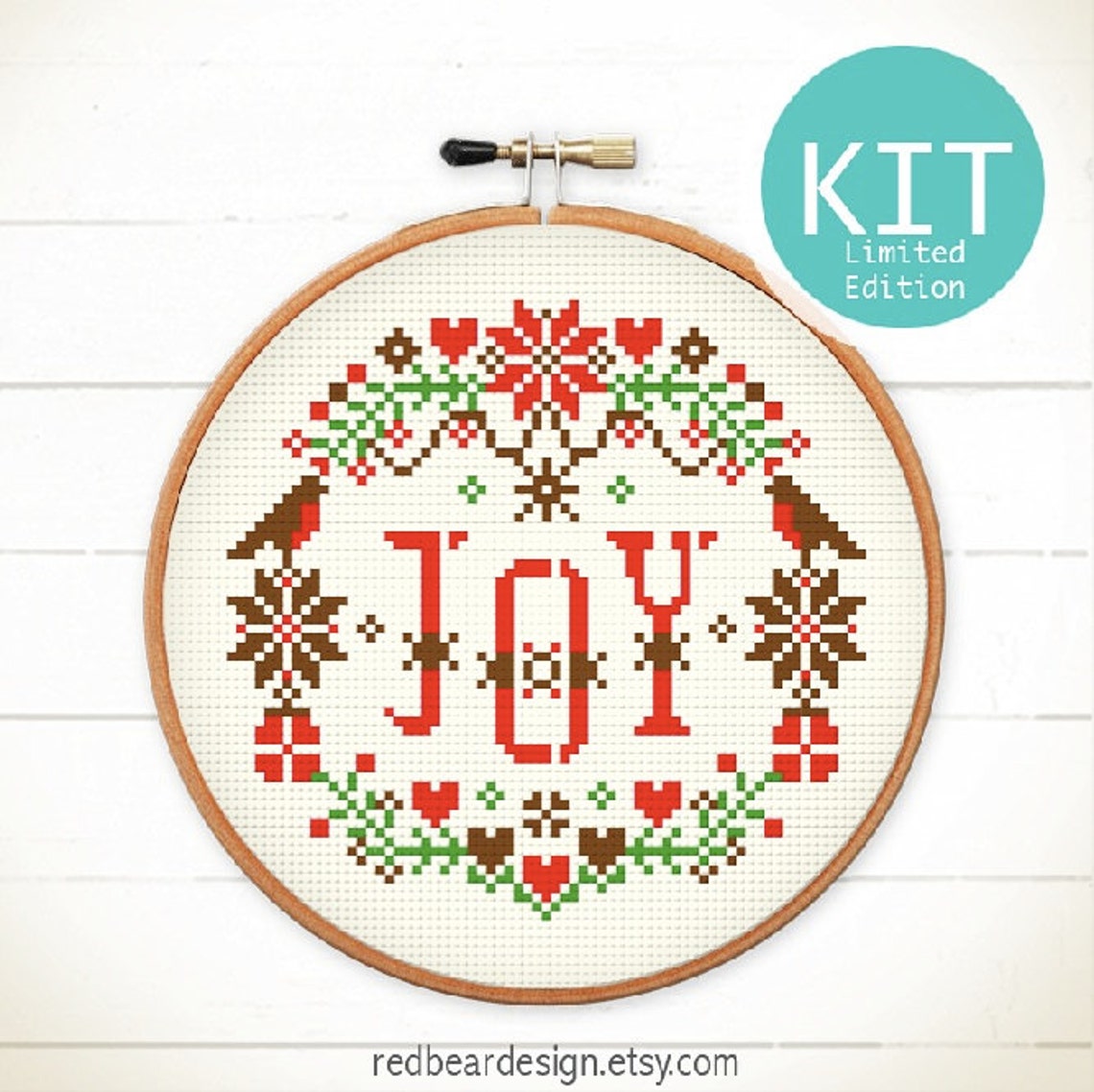 Christmas Cross Stitch KIT JOY in the X'mas Modern Cross Etsy