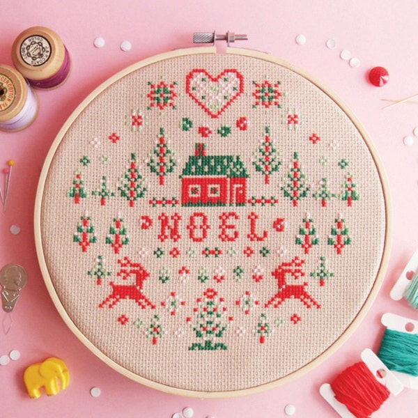 Noel Christmas Cross Stitch Pattern, Modern Sampler (PDF Pattern)