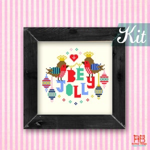 Christmas Cross Stitch Kits. Christmas craft kit. Beginner Christmas kit. Be Jolly cross stitch. Christmas DIY kit. Christmas needlepoint image 5