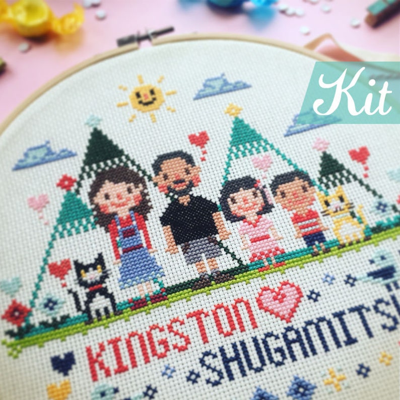 Cross stitch Family Portrait kit family portrait embroidery hoop , modern personalized cross stitch image 2