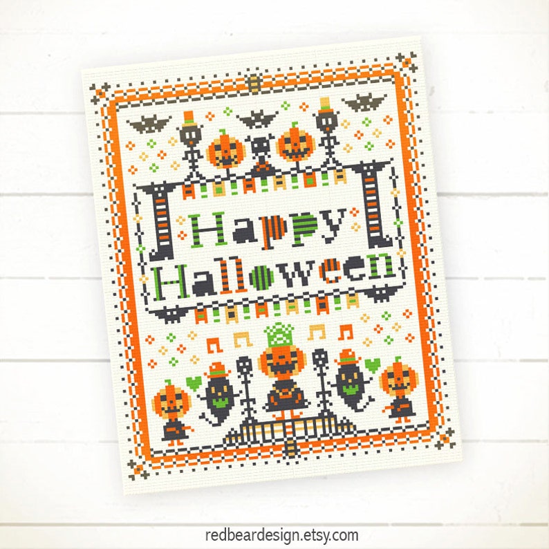 Pumpkins cross stitch patterns Halloween Needlepoint pattern Modern cross stitch Funny Cute Halloween Embroidery patterns Halloween Sampler image 2