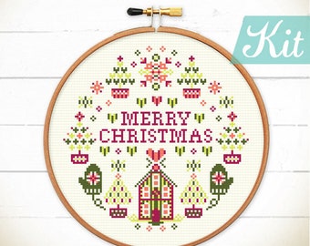 Christmas Cross Stitch Kits. Christmas Craft Kit. Beginner Christmas Kit.  Be Jolly Cross Stitch. Christmas DIY Kit. Christmas Needlepoint 