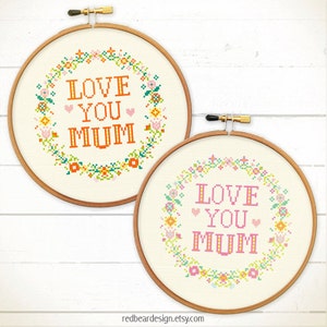 Mom Cross stitch pattern, modern cross stitch, mum cross stitch, counted cross stitch, mother gifts Love You MOM / Love You MUM image 4