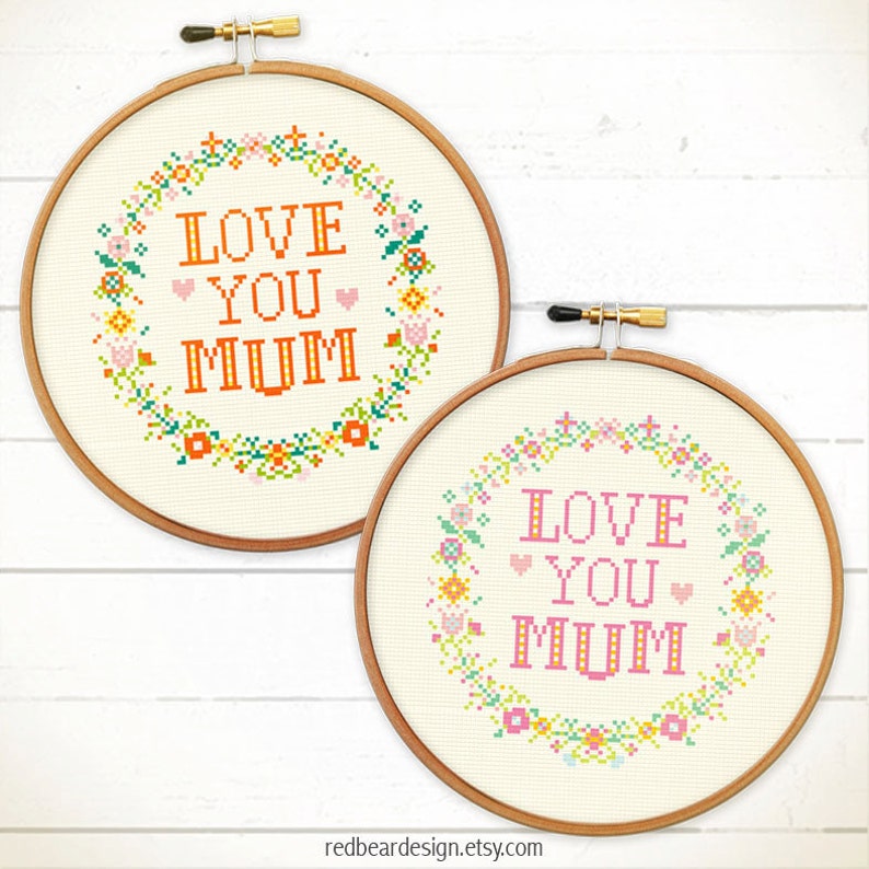 Mom Cross stitch pattern, modern cross stitch, mum cross stitch, counted cross stitch, mother gifts Love You MOM / Love You MUM image 4