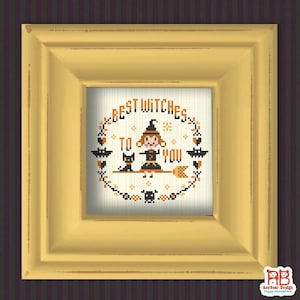 Halloween cross stitch patterns Witches cross stitch Halloween embroidery pattern Counted Cross stitch Needlepoint Best Witches To You image 4