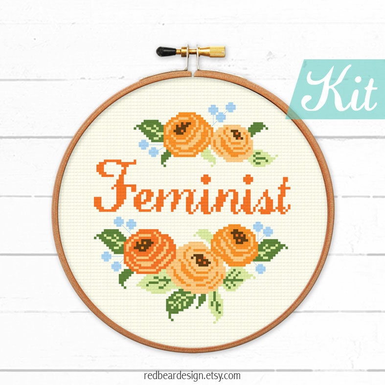 Feminist cross stitch kit Modern Funny Feminism embroidery Etsy Winner feminist stitch cross icon giveaway thirty contains celebrate strong designs