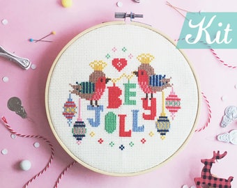 Julkorsstygnskit. Julpysselkit. Julkit för nybörjare. Be Jolly korsstygn. Jul DIY-kit. Julbroderi