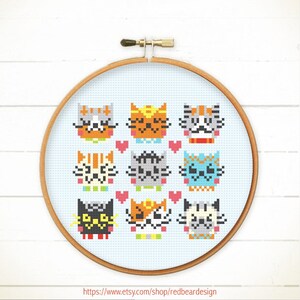 Cats Cross stitch pattern, I Love Cats, modern cats embroidery design by Red bear design image 2