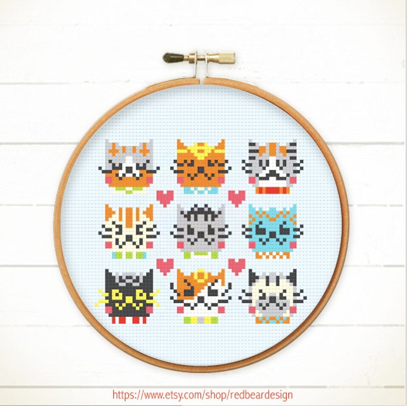 Cats Cross stitch pattern, I Love Cats, modern cats embroidery design by Red bear design image 2