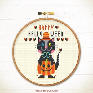 Halloween cross stitch pattern point de croix modern cross stitch funny cross stitch embroidery pattern embroidery design Black cat