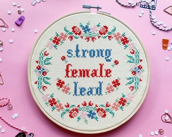 Feminist cross stitch pattern, Modern cross stitch sampler, Feminist embroidery design, Girl power cross stitch, Strong Female Lead