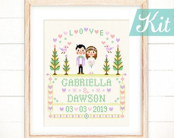 Custom wedding cross stitch Kits, DIY Anniversary gifts  - Custom Wedding Portrait Embroidery Kit