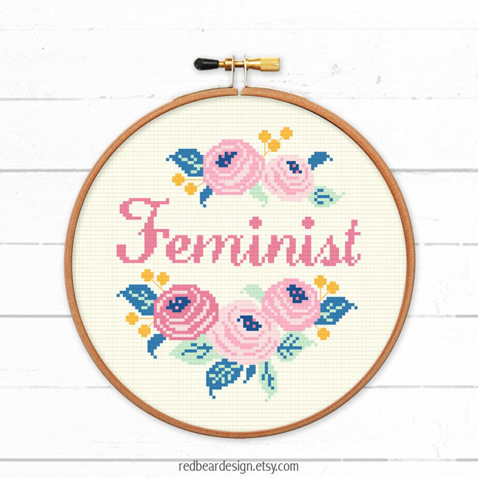 Feminist cross stitch pattern modern floral embroidery Etsy